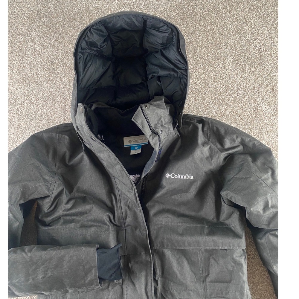 Columbia Omni-Tech Omni-Heat Waterproof Long Parka Hooded Jacket Grey Mens M